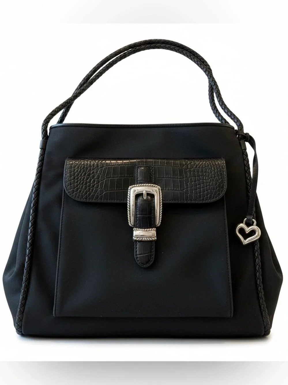 Brighton Black Shoulder Bag with Silver Heart Charm